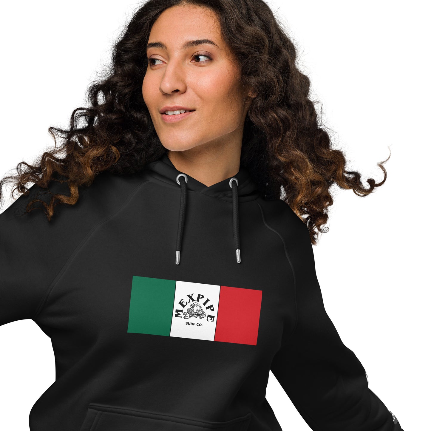 Sudadera unisex con capucha ecológica y raglán Bandera