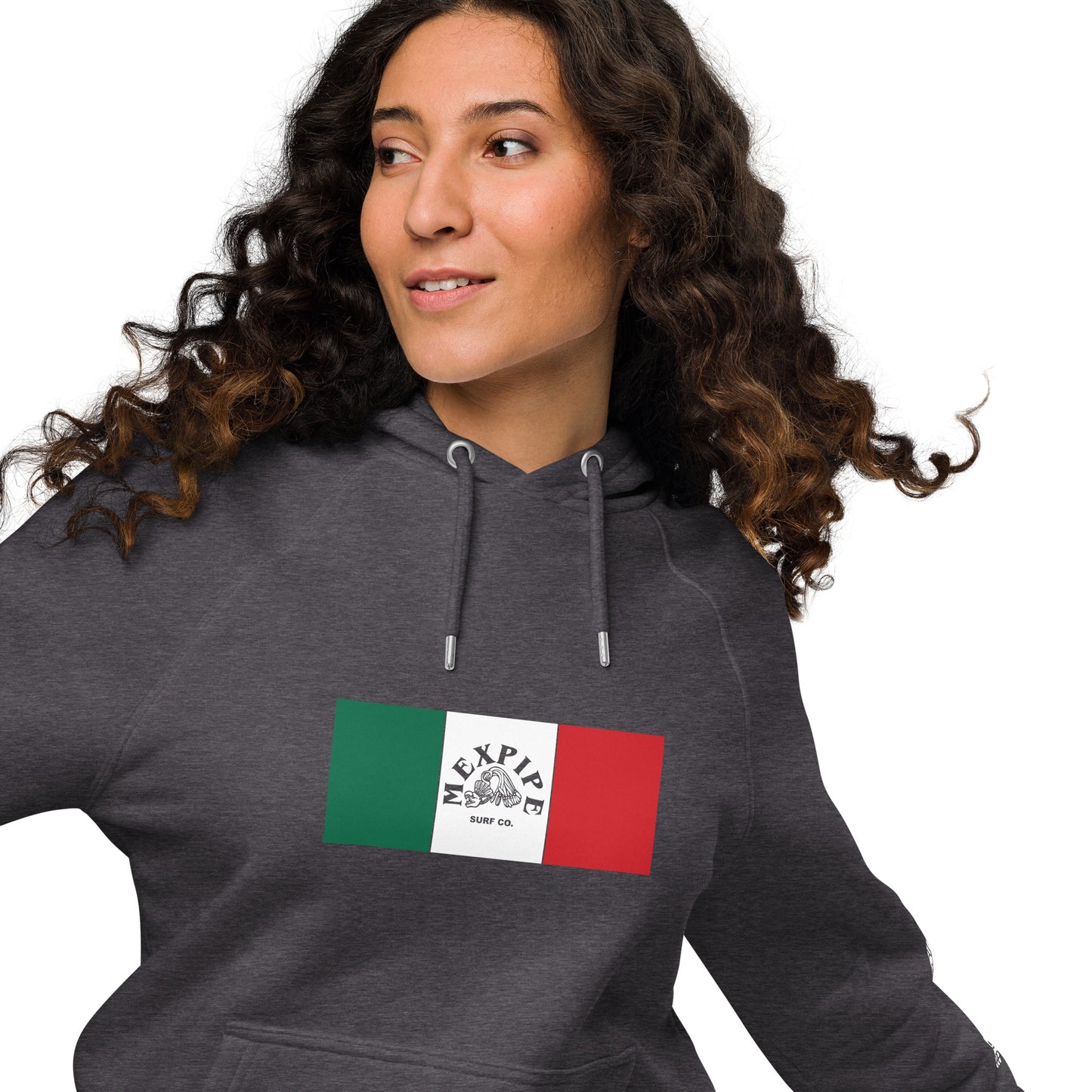 Sudadera unisex con capucha ecológica y raglán Bandera