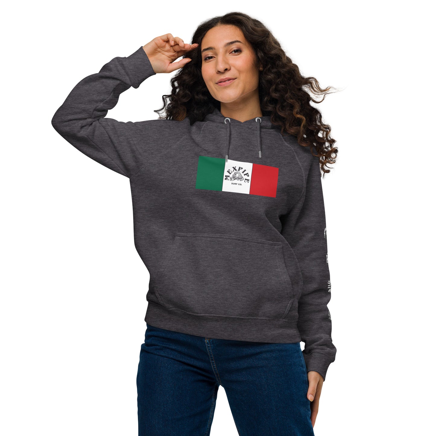 Sudadera unisex con capucha ecológica y raglán Bandera